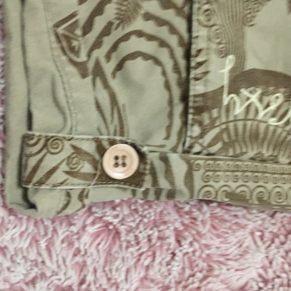 ROXY SURFWEAR SHORTS sz 10 tropical print green olive pockets streetwear - Picture 6 of 14